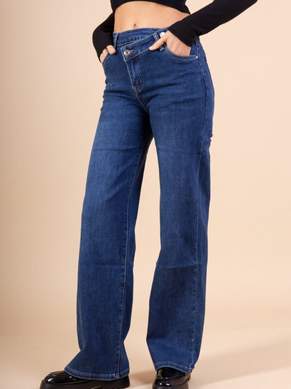 Wide Leg Denim Jeans with Crossover Closure