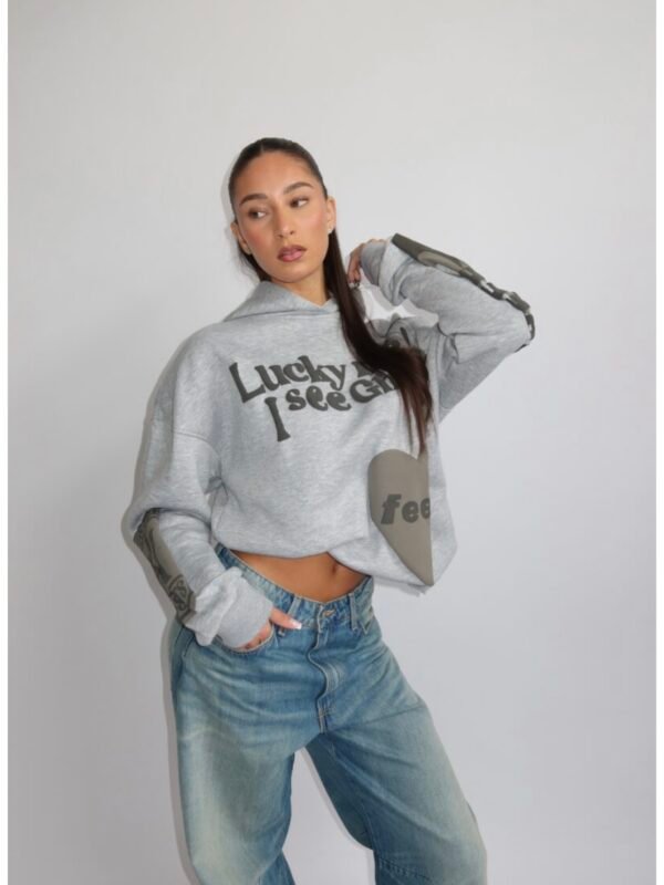LUCKY ME HOODIE – MELANGE GRAY