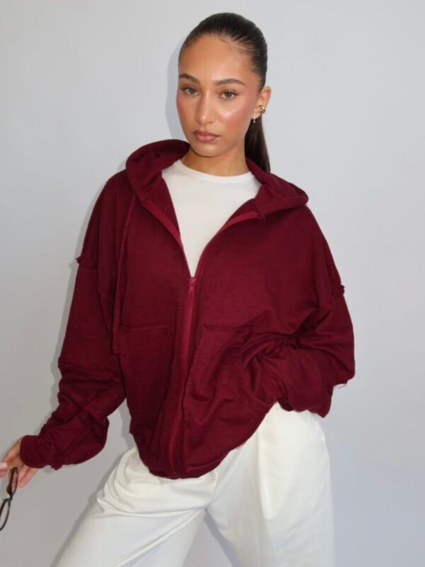 AF DISTRESSED ZIP-UP HOODIE – BURGUNDY