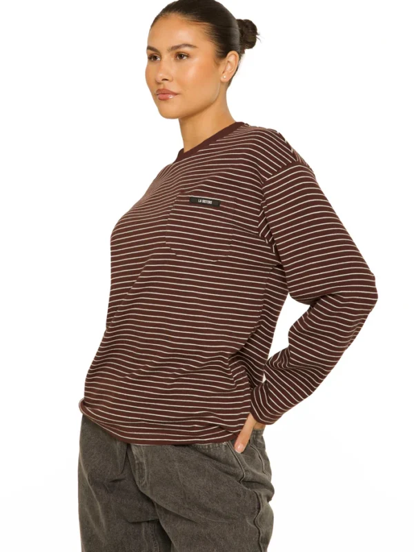 LONG SLEEVE OVERSIZED STRIPED TEE BROWN