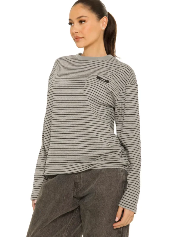 LONG SLEEVE OVERSIZED STRIPED TEE DARK GREY